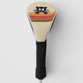 Schattigee zwarte kat met retro strepen golfheadcover (Voorkant)