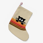 Schattigee zwarte kat met retro strepen kleine kerstsok (Voorkant (Hangend))