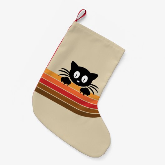 Schattigee zwarte kat met retro strepen kleine kerstsok (Voorkant (Hangend))