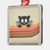 Schattigee zwarte kat met retro strepen metalen ornament (Links)