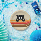 Schattigee zwarte kat met retro strepen papieren bordje (Feest)