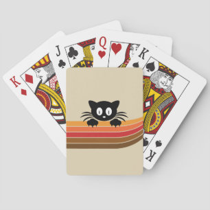 Schattigee zwarte kat met retro strepen pokerkaarten