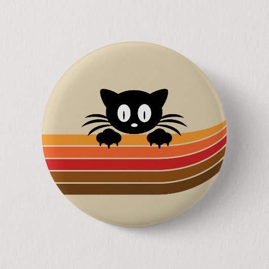 Schattigee zwarte kat met retro strepen ronde button 5,7 cm (Voorkant)