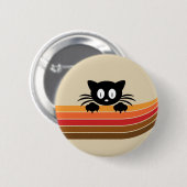 Schattigee zwarte kat met retro strepen ronde button 5,7 cm (Voorkant /achterkant)