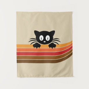 Schattigee zwarte kat met retro strepen wandkleed