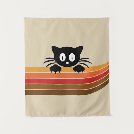 Schattigee zwarte kat met retro strepen wandkleed (Voorkant)