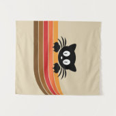 Schattigee zwarte kat met retro strepen wandkleed (Voorkant (horizontaal))