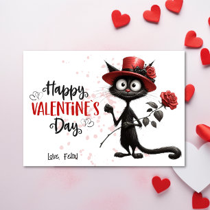 Schattigee zwarte kat met rood Pet Happy Valentijn Feestdagenkaart