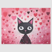 Schattigee zwarte kat met roze harten Decoupage Tissuepapier (Voorkant)