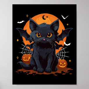Schattigee Zwarte Kat Met Vleermuisvleugels Pompoe Poster
