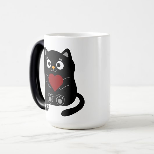 Schattigee Zwarte Kat Mok met Rood Hart (Voorkant links)