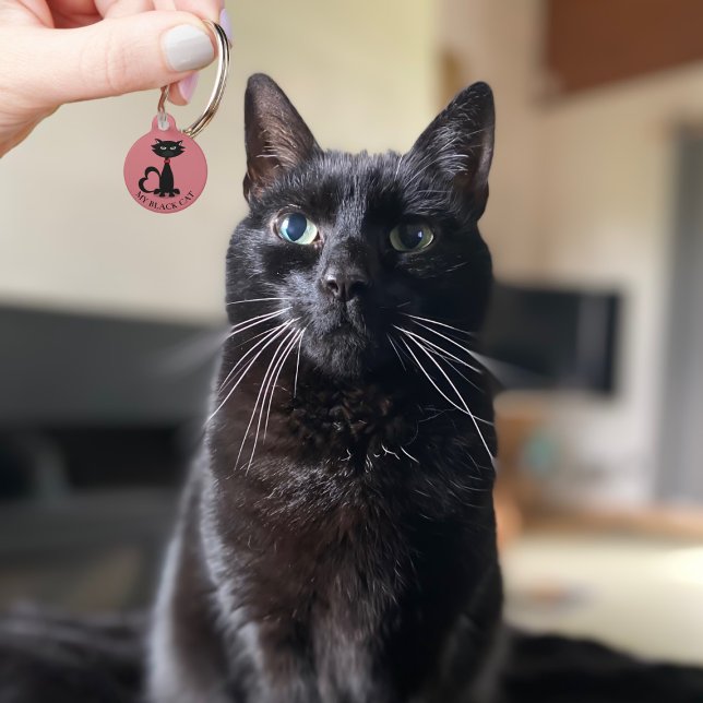 Schattigee Zwarte Kat Naam Adres Roze Huisdier ID  Huisdierpenning (Simply add your cat's name, your contact information to this cute pink pet id tag)