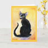 Schattigee zwarte kat of kitten waterverf wenskaar kaart (Gele Bloem)