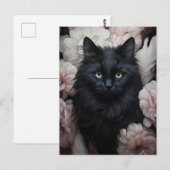 Schattigee zwarte kat onder de bloemen briefkaart (Voorkant / Achterkant)