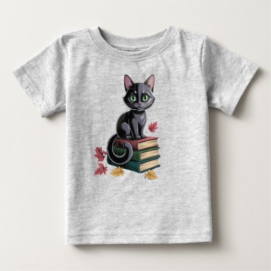 Schattigee zwarte kat op boeken peuter T-shirt (Voorkant)