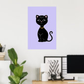 Schattigee Zwarte Kat op Licht Periwinkle Poster (Thuiskantoor)