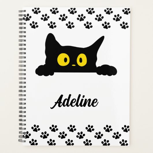 Schattigee zwarte kat op maat planner (Voorkant)