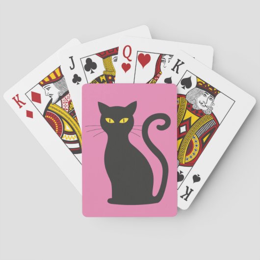 SCHATTIGEE ZWARTE KAT op roze SPEELKAARTEN (Achterkant)