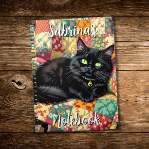 Schattigee zwarte kat op schommelstoel gepersonali notitieboek