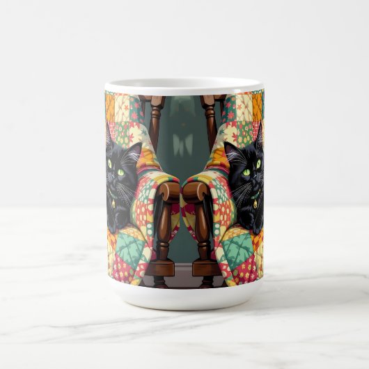 Schattigee zwarte kat op schommelstoel koffiemok (Center)
