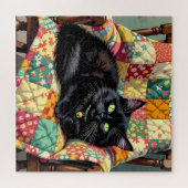 Schattigee zwarte kat op schommelstoel legpuzzel (Horizontaal)