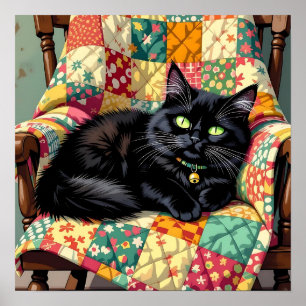 Schattigee zwarte kat op schommelstoel poster