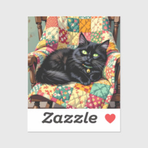 Schattigee zwarte kat op schommelstoel sticker