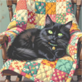 Schattigee zwarte kat op schommelstoel sticker (Voorkant)