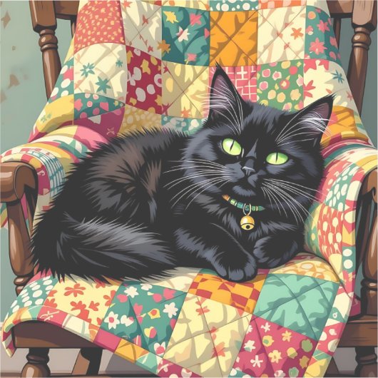 Schattigee zwarte kat op schommelstoel sticker (Voorkant)