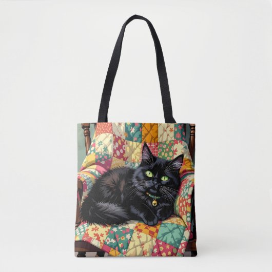Schattigee zwarte kat op schommelstoel tote bag (Voorkant)