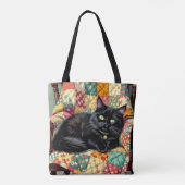 Schattigee zwarte kat op schommelstoel tote bag (Achterkant)
