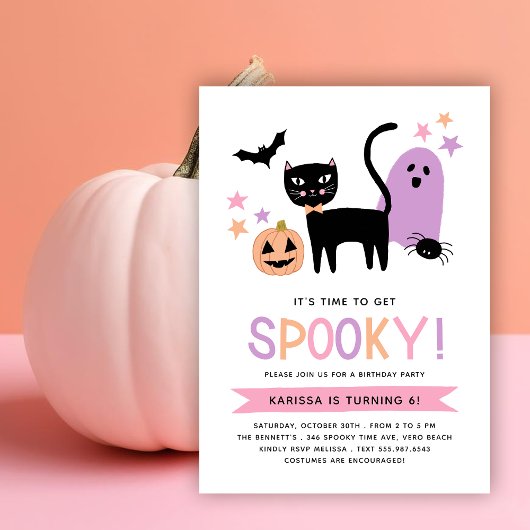 Schattigee zwarte kat pastel halloween spooky verj kaart