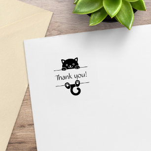 Schattigee zwarte kat peeking dank u 1x1 rubberstempel