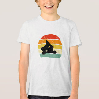 Schattigee zwarte kat Peeking Retro Sunset Tri-Blend Shirt