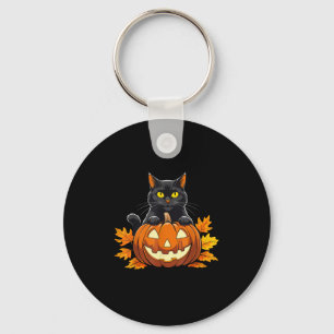 Schattigee Zwarte Kat Pompoen Halloween Kostuum Sp Sleutelhanger