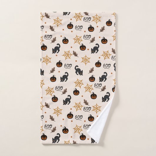 Schattigee Zwarte Kat Pompoen Halloween Patroon Bad Handdoek (Handdoek)