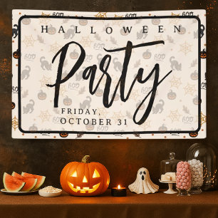 Schattigee Zwarte Kat Pompoen Halloween Patroon Spandoek