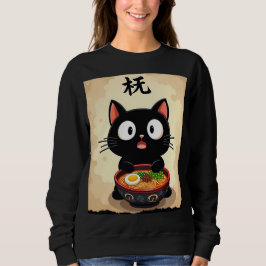 Schattigee zwarte kat Ramen – Kawaii Japanese Nood Trui