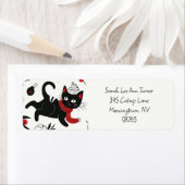 Schattigee zwarte kat retro kerst retour adres etiket (Insitu)