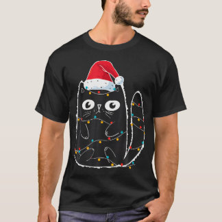 Schattigee Zwarte Kat Santa Kerstverlichting Mauw  T-shirt