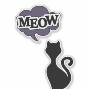 Schattigee zwarte kat silhouet cartoon zegt miauw sticker