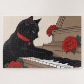 Schattigee zwarte kat spelen piano legpuzzel (Horizontaal)