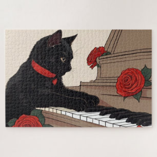 Schattigee zwarte kat spelen piano legpuzzel