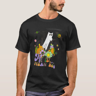 Schattigee zwarte kat spook grappig boo halloween  t-shirt