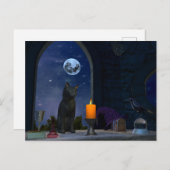 Schattigee zwarte kat staren naar een kaars briefkaart (Voorkant / Achterkant)