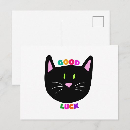 Schattigee zwarte kat Succes kleurrijke beletterin Briefkaart (Voorkant / Achterkant)