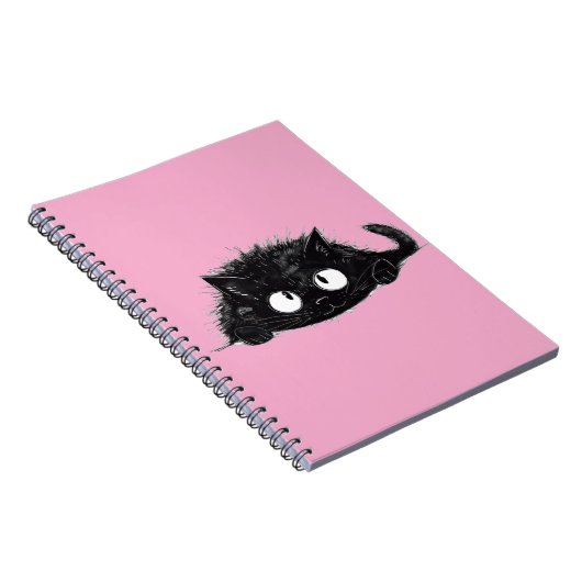 Schattigee Zwarte Kat tekening (Roze Bkgrd) Notitieboek (Rechterzijde)