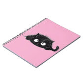 Schattigee Zwarte Kat tekening (Roze Bkgrd) Notitieboek (Linkerzijde)