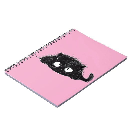 Schattigee Zwarte Kat tekening (Roze Bkgrd) Notitieboek (Linkerzijde)