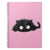Schattigee Zwarte Kat tekening (Roze Bkgrd) Notitieboek (Voorkant)